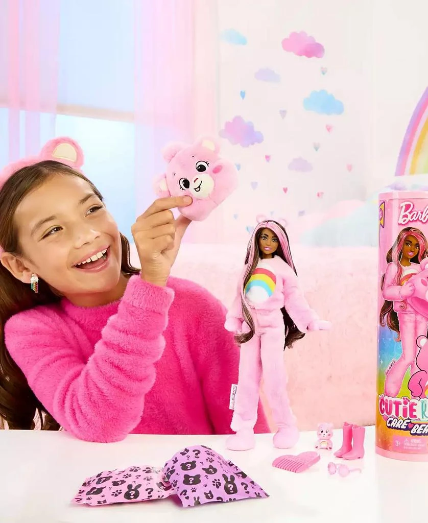 Barbie Cutie Reveal Care Bears Series Doll & Accessories in Cheer Bear Plush Costume, 10 Surprises 2