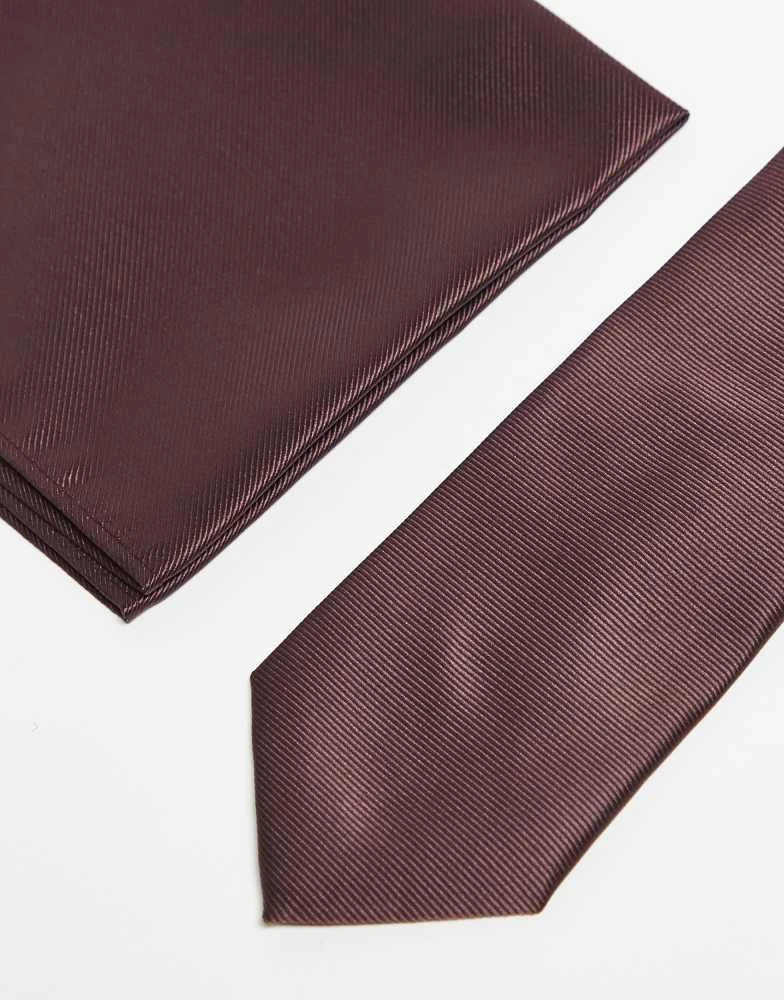 ASOS ASOS DESIGN tie and pocket square in merlot 2