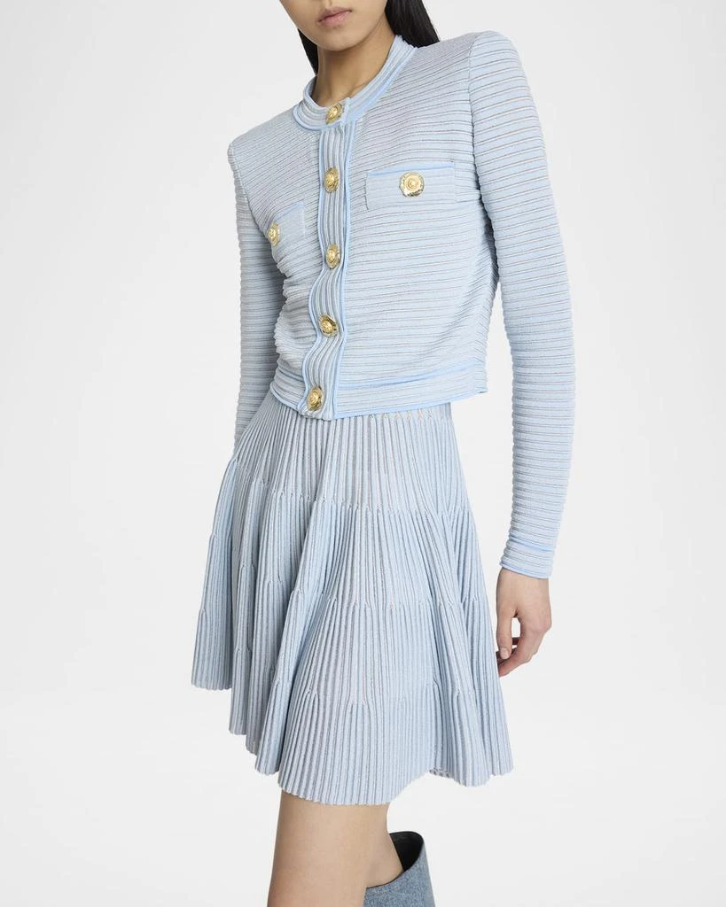Balmain Buttoned Striped Knit Crop Cardigan 5