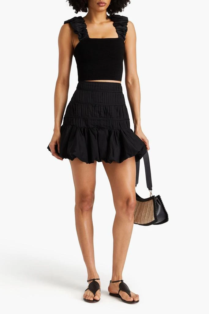 Aje Allard cropped ruched ribbed-knit and taffeta top 2