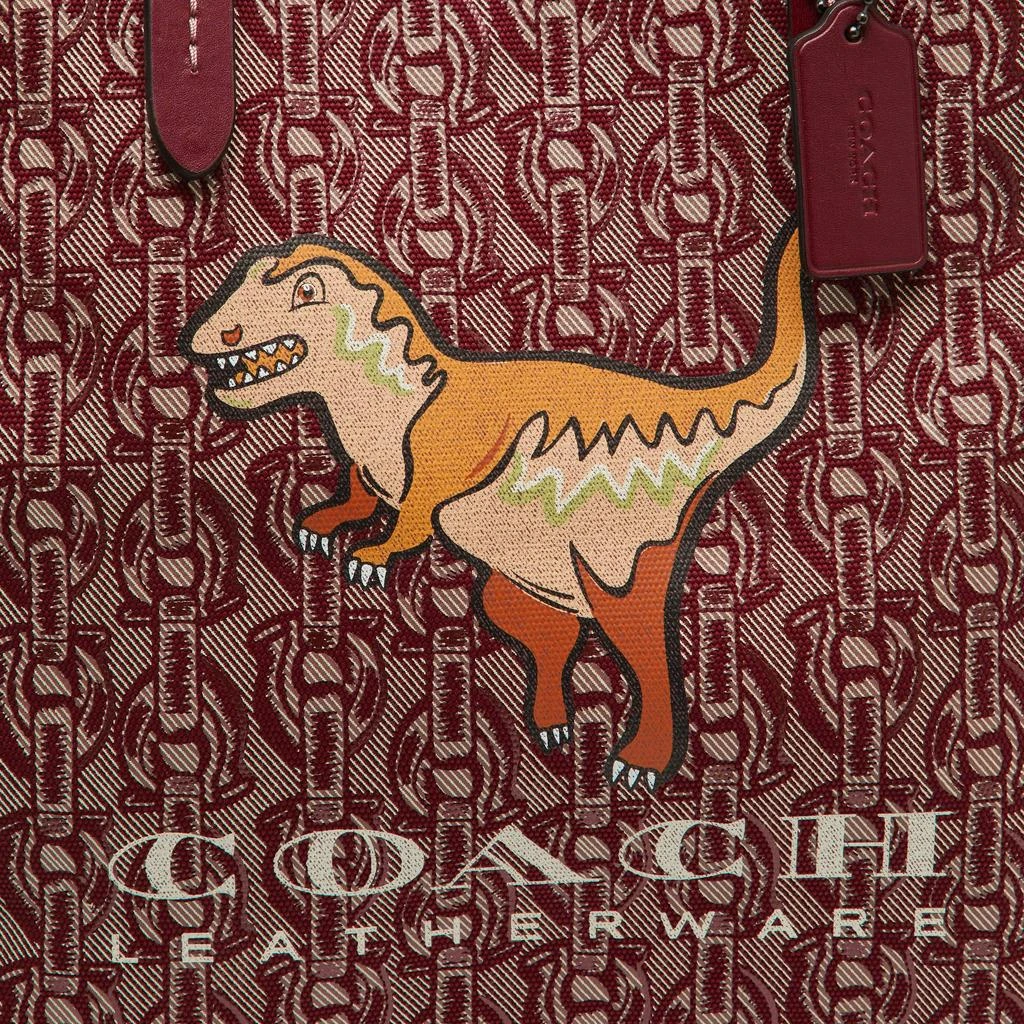 Coach Coach Burgundy/Beige Canvas Rexy Dinosaur Print Shopper Tote 5