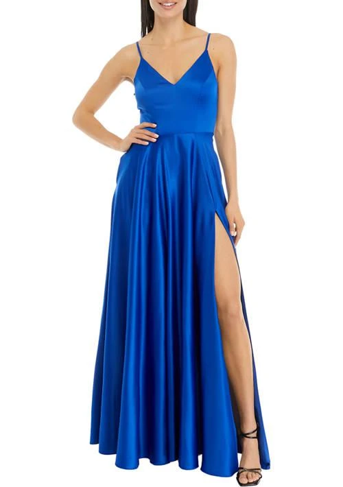 B. Darlin Darlin Womens Satin Slip Dress With Slit 1