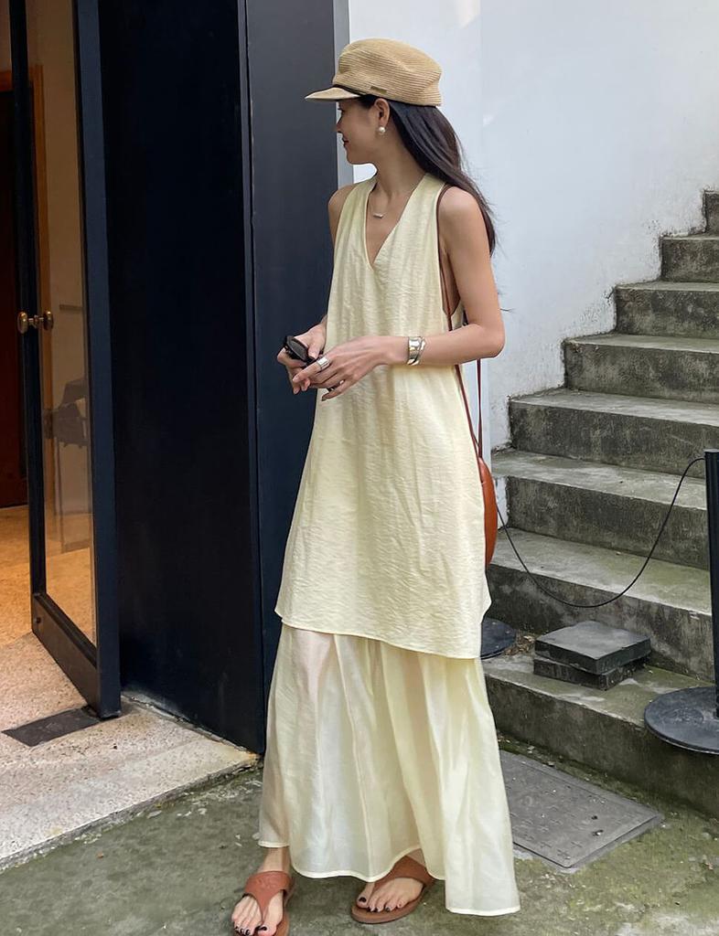 Pixie Market Dakota Layered Dress in Pale Yellow