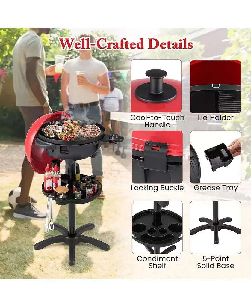 Ecooso Electric BBQ Grill 1200W Indoor Outdoor Grill with 2-Zone Non-Stick Grilling Plate-Red 7