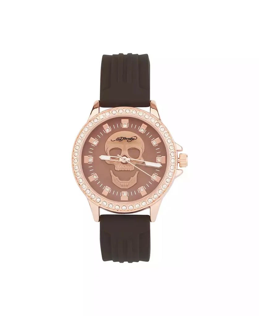 Ed Hardy Women's Quartz Matte Brown Silicone Strap Analog Watch 1