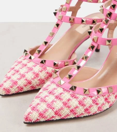 Valentino Rockstud 65 bouclé-trimmed leather pumps 5