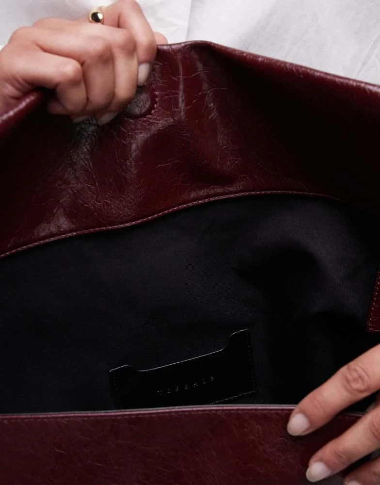 Topshop Topshop Georgia folded clutch grab bag in burgundy 3