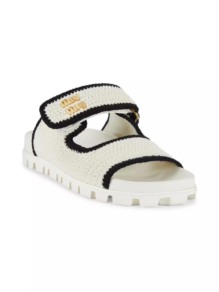 Miu Miu Logo Cotton Crochet Sandals 2