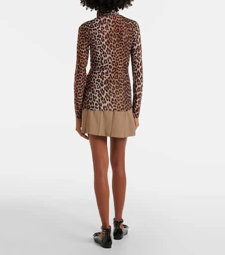 Ganni Leopard-print mesh turtleneck top 3