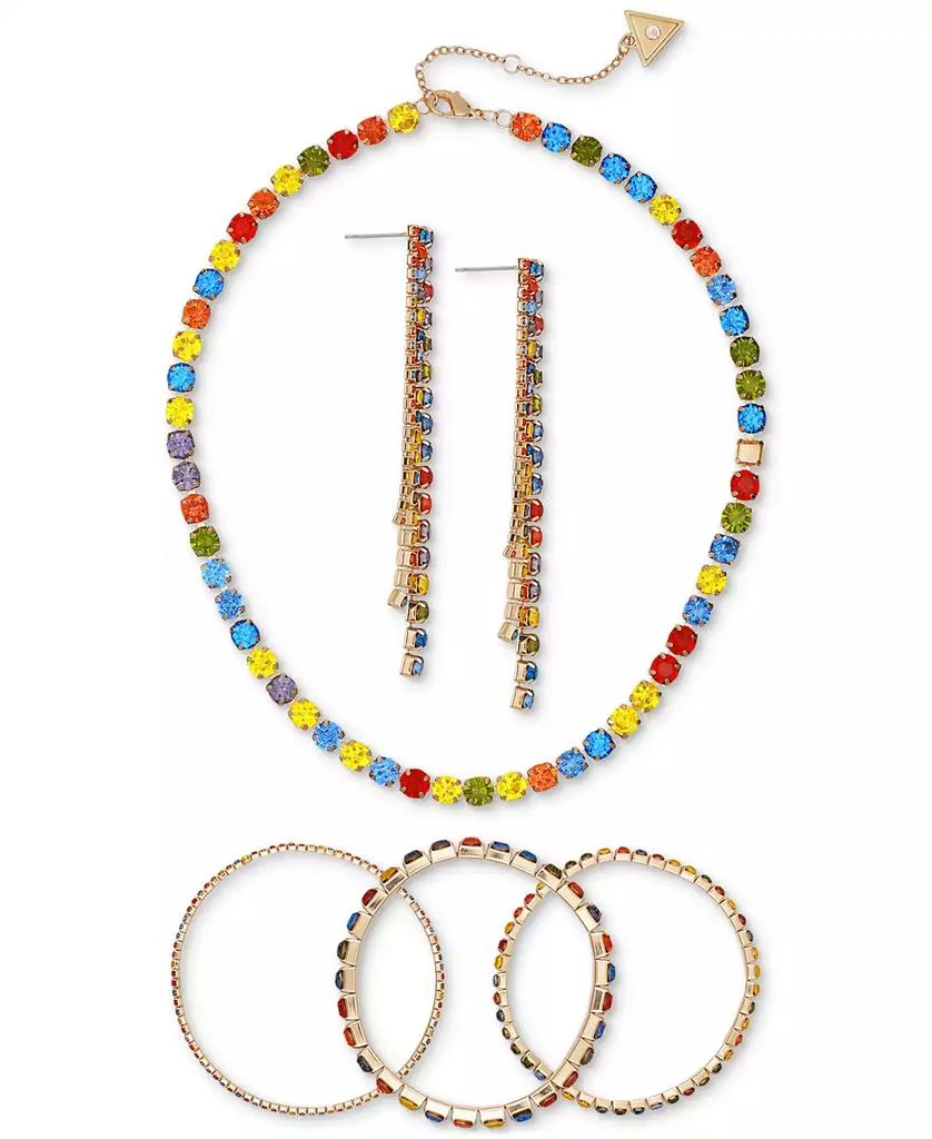 GUESS 3-Pc. Set Rhinestone Necklace, Stretch Bracelet, Drop Earrings 3