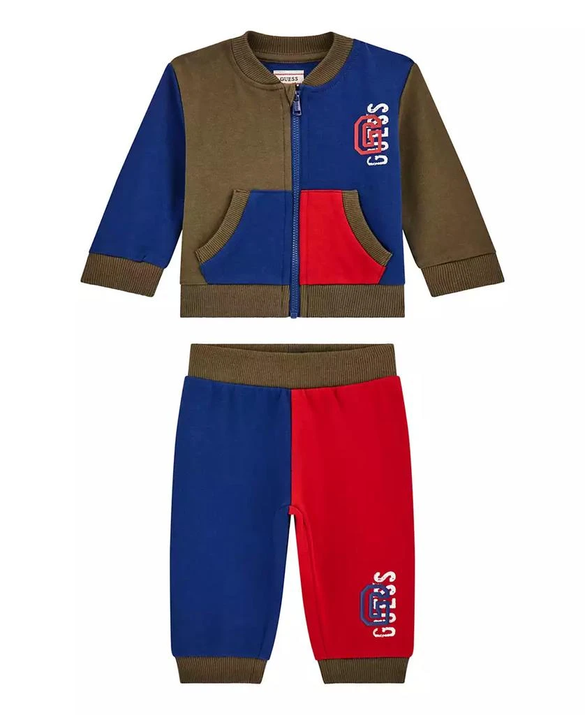GUESS Baby Boys 2-Piece Long Sleeve Active Zip Up Top and Sweatpants Set 3