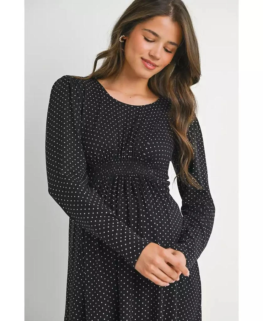 Hello Miz Maternity Long Sleeve Crewneck Polka Dot Dress - Dresses & Skirts  - BeyondStyle
