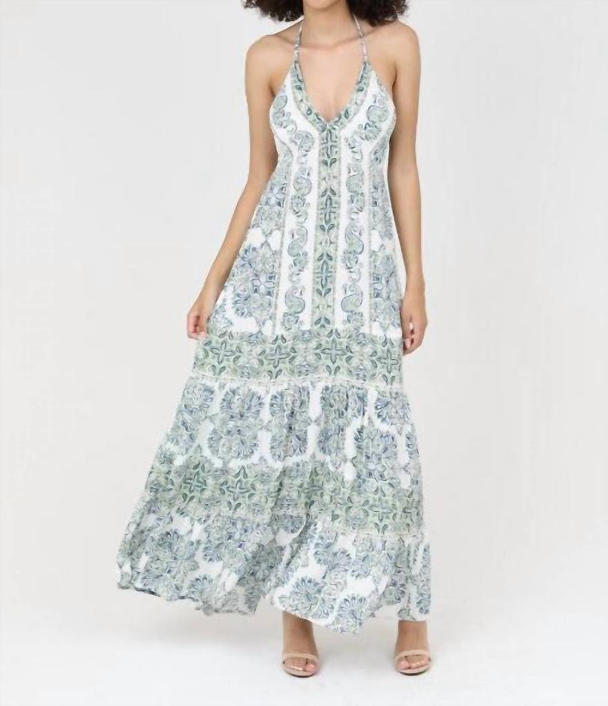 Angie Angie - Indigo Paisley Halter-neck Tiered Maxi Dress
