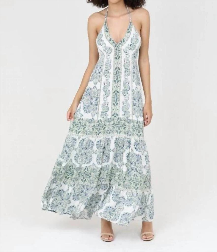Angie Angie - Indigo Paisley Halter-neck Tiered Maxi Dress 1
