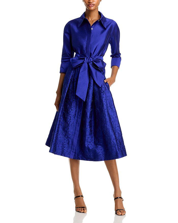 Teri Jon Embroidered Sash Belt Shirt Dress