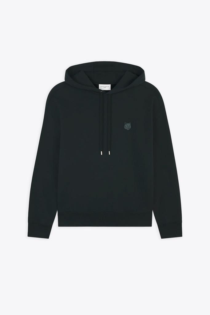 Maison Kitsune Bold Fox Head Patch Oversize Hoodie Black cotton hoodie with chest tonal embroidered patch