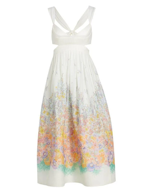 Zimmermann Floral Silk & Linen Bralette-Style Dress 6