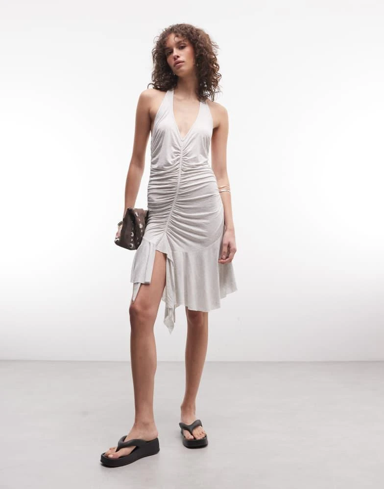 metallic prom.dress A-line Silver Metallic Dress Ruffles Long Prom Dress With Slit sew1063 –  SELINADRESS