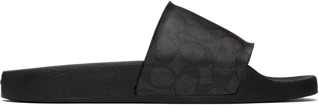 Coach Black Coated Canvas Pool Slides 1
