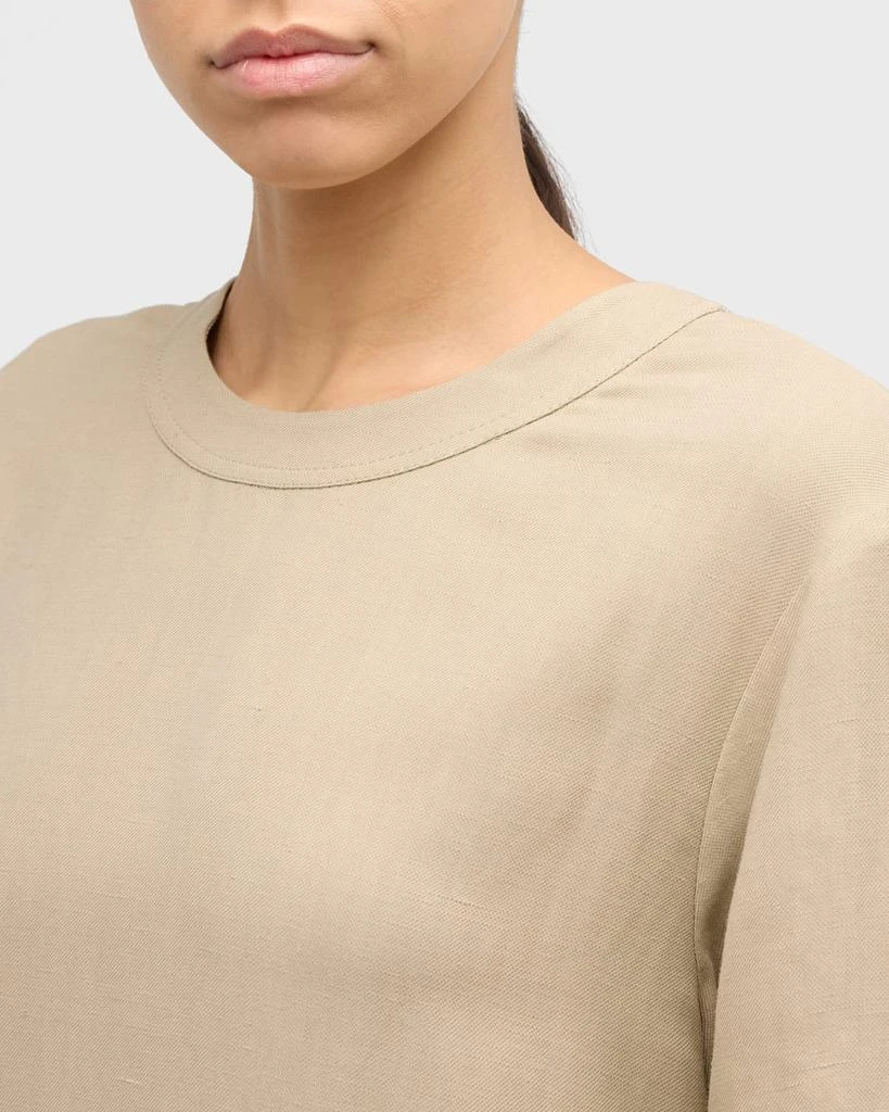 Brunello Cucinelli Fluid Linen Twill T-Shirt Dress with Slits and Monili Detail 5