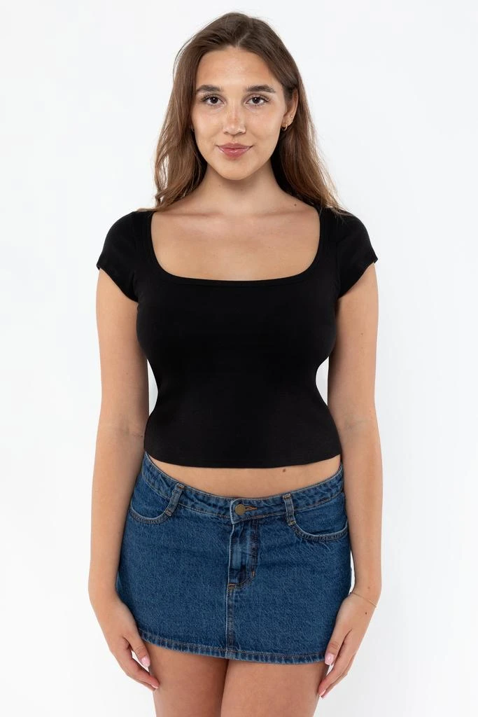 Los Angeles Apparel 43023 - Baby Rib Square Neck Cap Sleeve Tee 1
