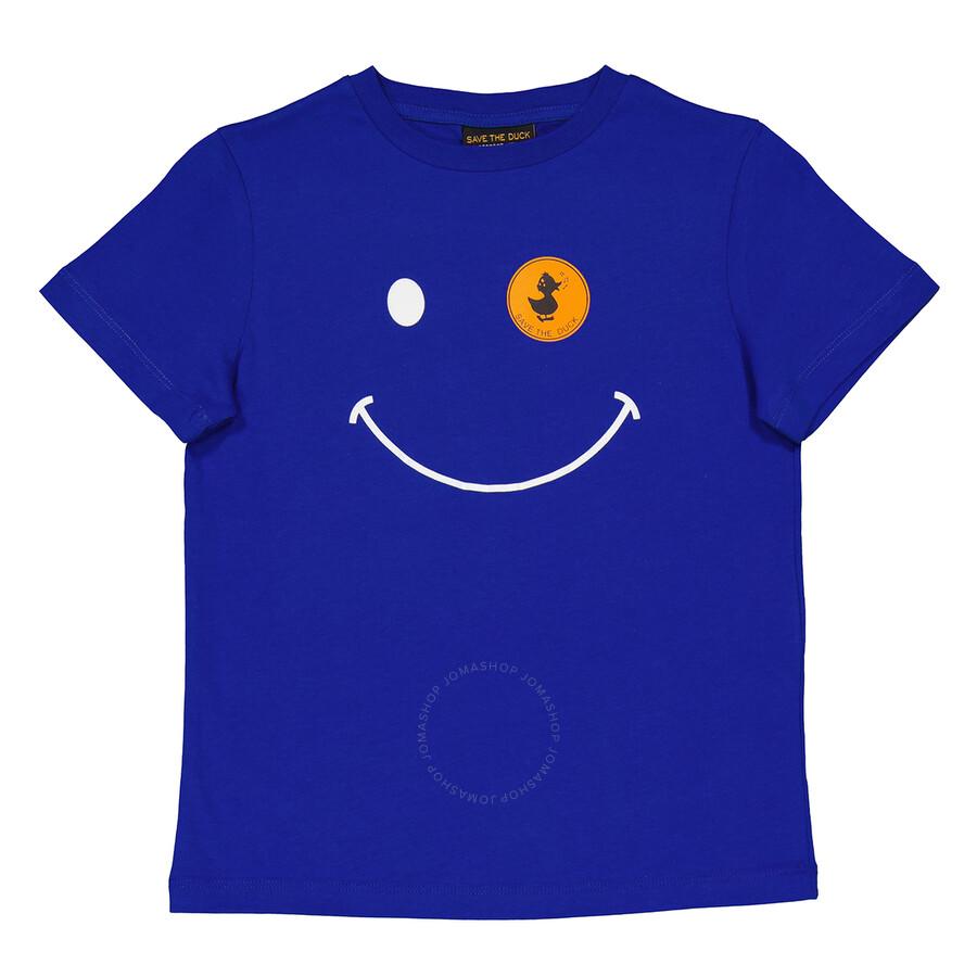 Save The Duck Kids Cyber Blue Smiley Logo Print T-Shirt
