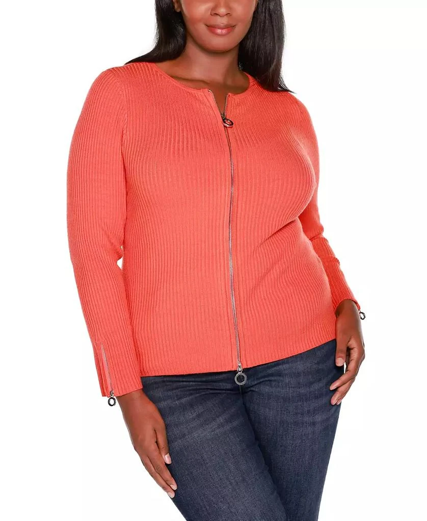 Belldini Plus Size Black Label Ribbed Double-Zip Cardigan Sweater 4