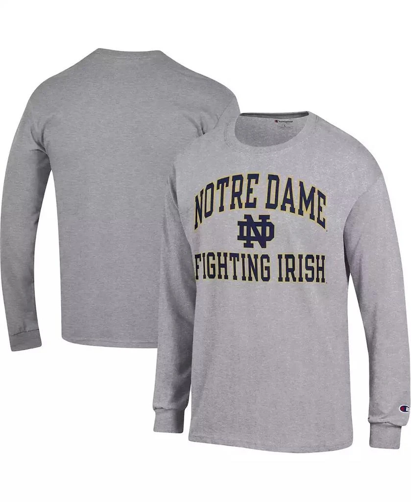 CHAMPION Men's Heather Gray Notre Dame Fighting Irish High Motor Long Sleeve T-shirt 1