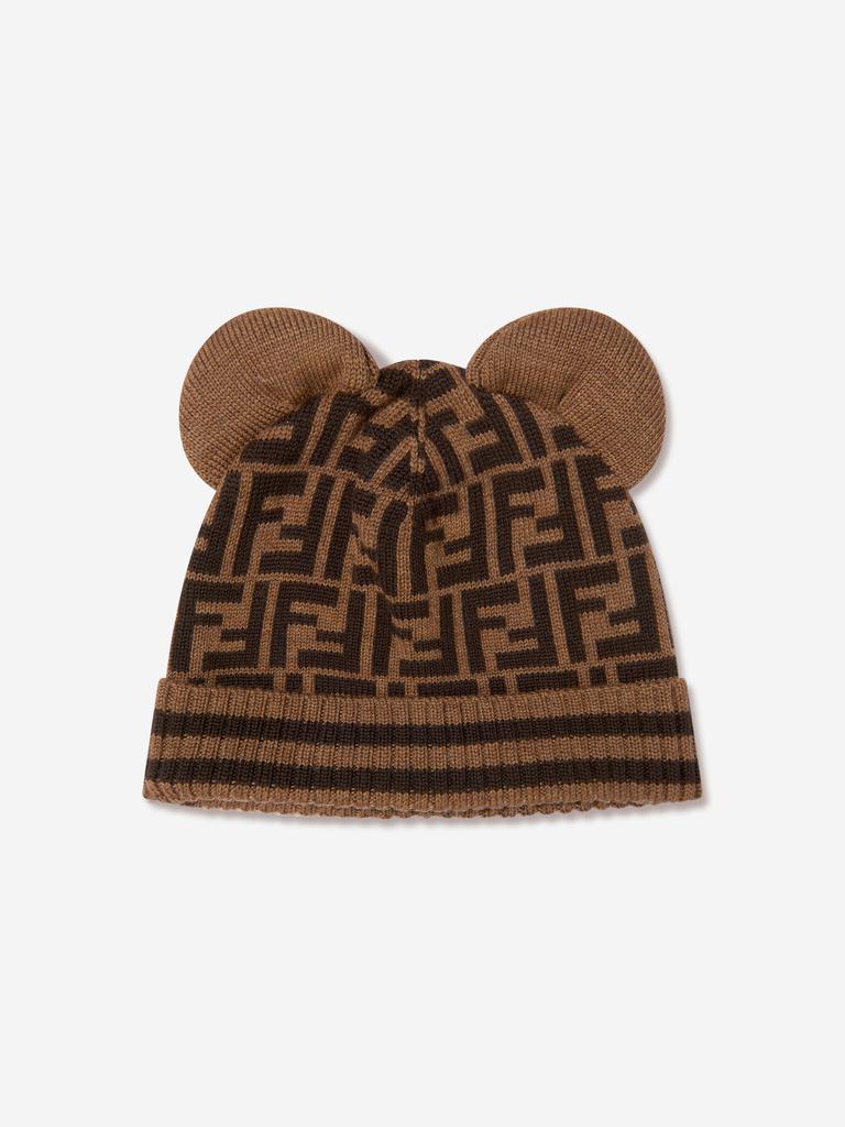 Fendi Kids Kids Wool Beanie Hat With Ears in Brown