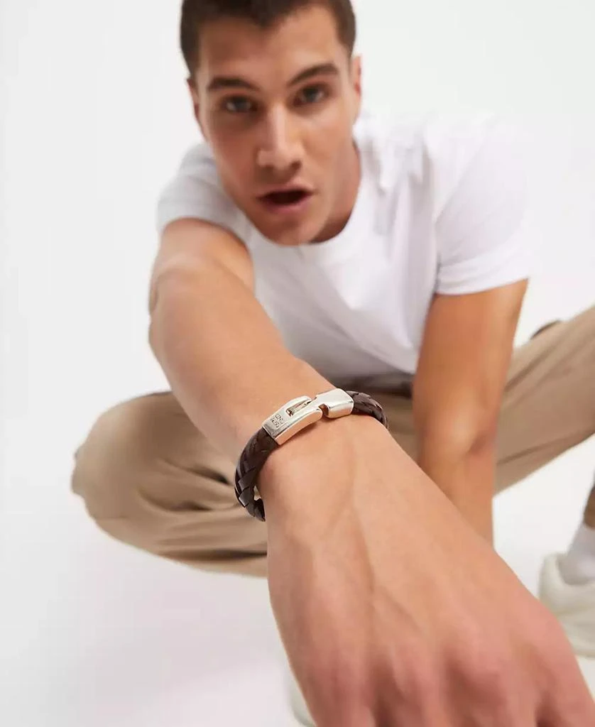 UNOde50 Cognac Braided Leather Bracelet with Sterling Silver-Plated Metal Alloy Clasp 4