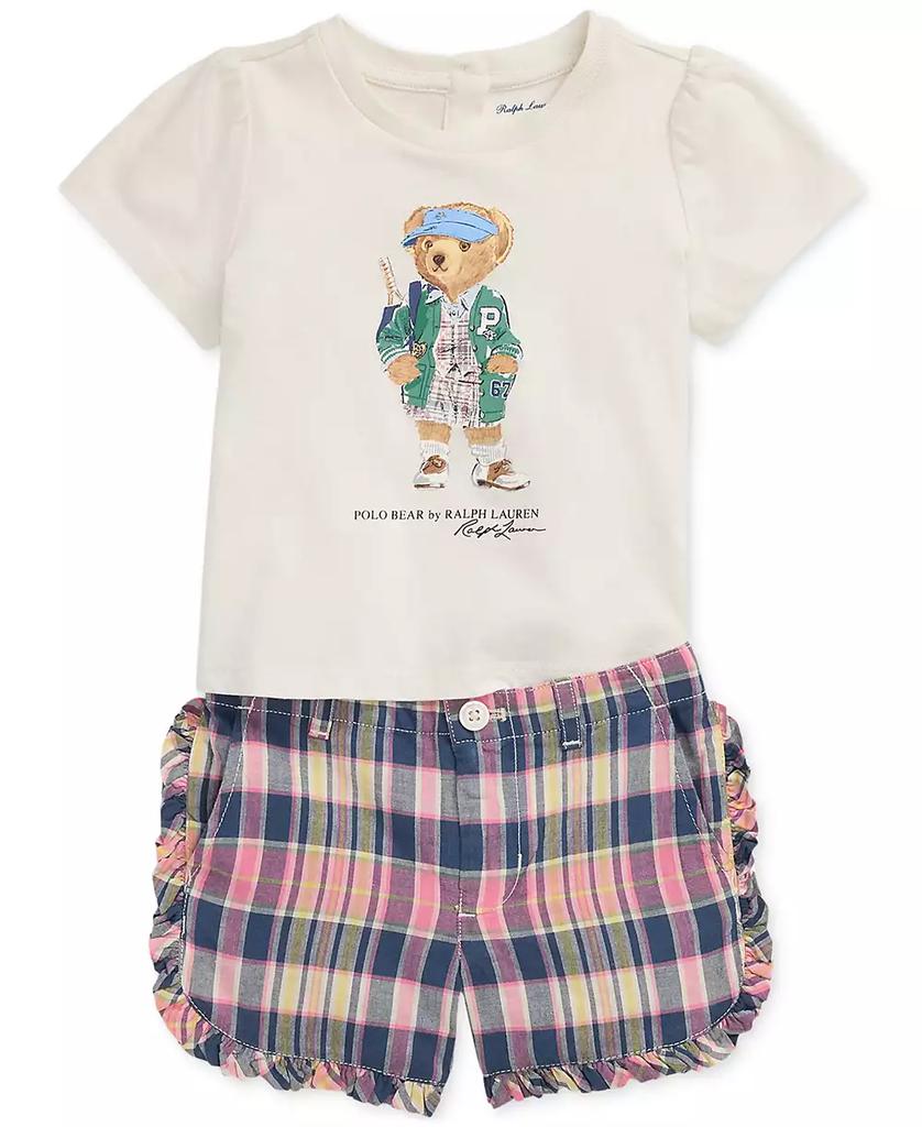 Ralph Lauren Baby Girls Polo Bear Tee & Madras Shorts Set