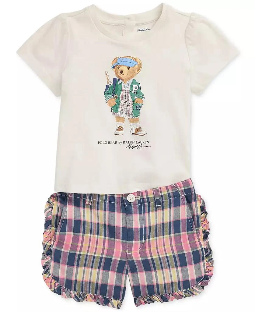Ralph Lauren Baby Girls Polo Bear Tee & Madras Shorts Set 1
