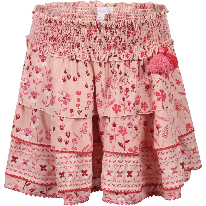 Poupette St Barth Ruffled floral mini skirt in pink