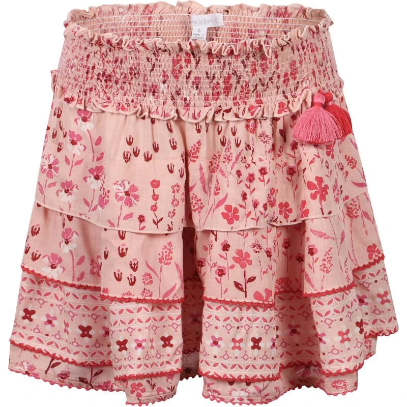 Poupette St Barth Ruffled floral mini skirt in pink 1