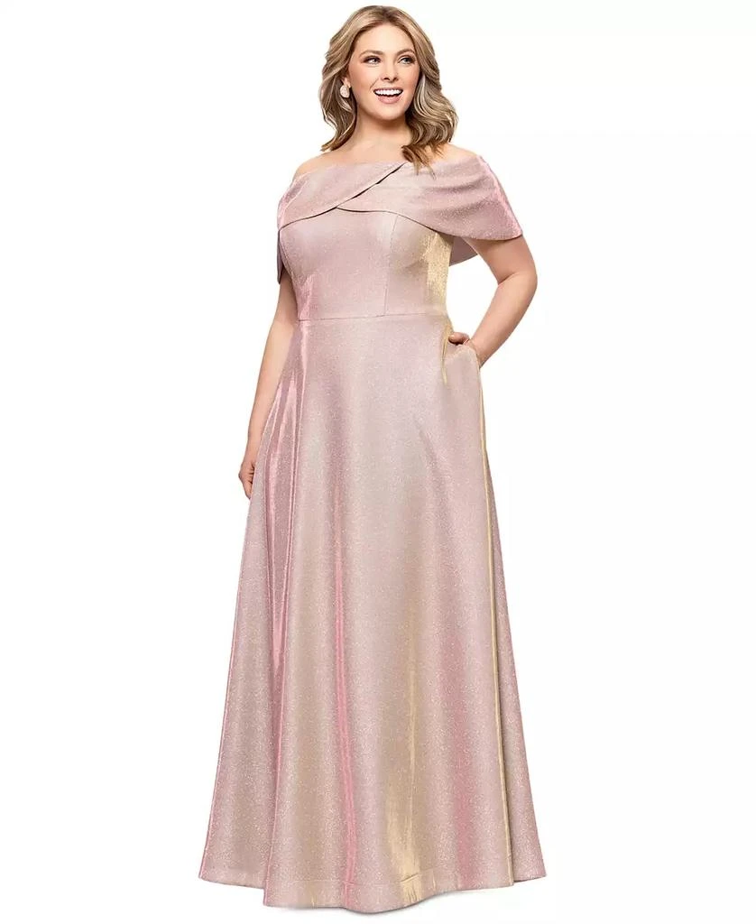Betsy & Adam Plus Size Metallic Off-The-Shoulder Gown 2