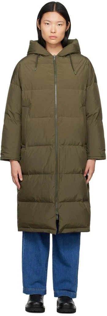 Yves Salomon Khaki Hooded Reversible Down Coat 1