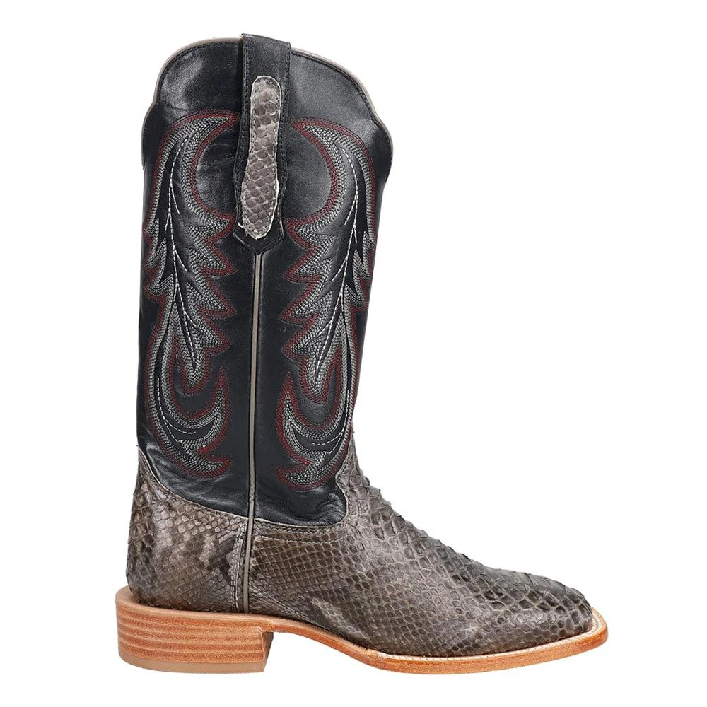 R. Watson Boots Back Cut Python Embroidered Wide Square Toe Cowboy Boots 1