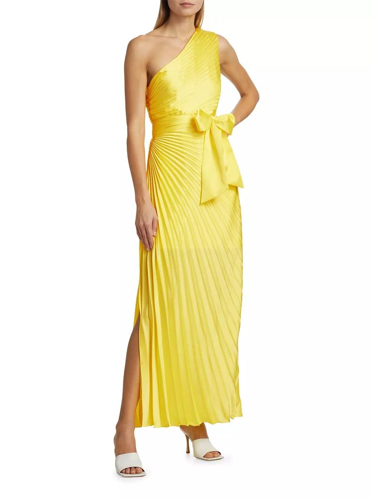 Milly Estelle Pleated Satin One-Shoulder Dress 2