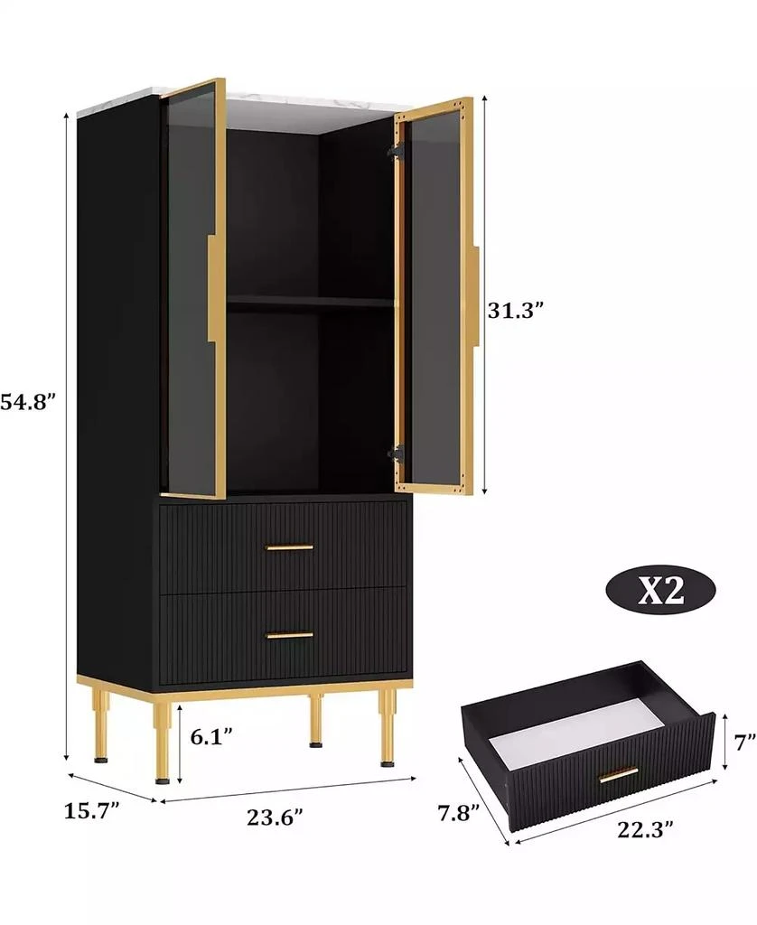 gaomon Fluted Glass Door Storage Cabinet w/Adjustable Shelves
2 Drawers |Black Contemporary Display Unit for Kitchen Pantry or Living Room Storage 2