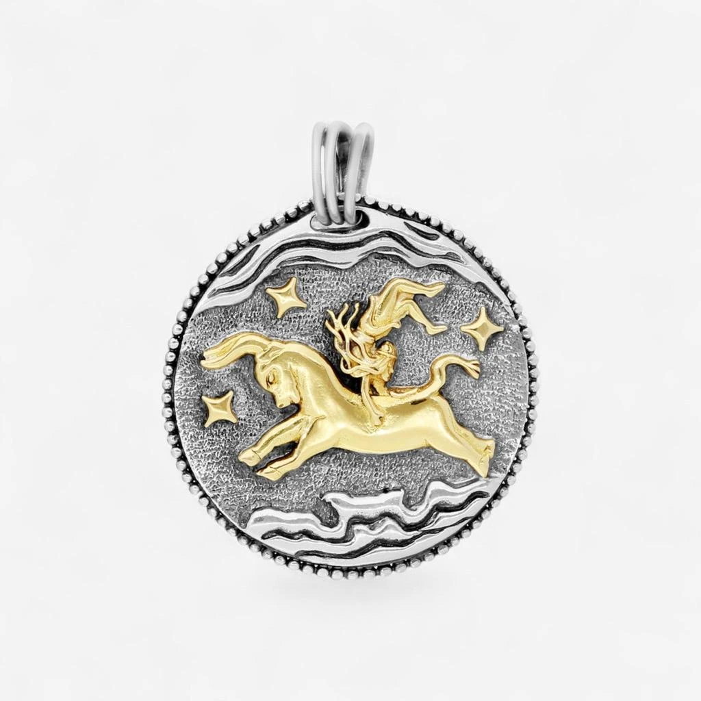 Konstantino Konstantino Zodiac Taurus Sterling Silver & 18K Yellow Gold Carved Pendant MEKJ634-130 2
