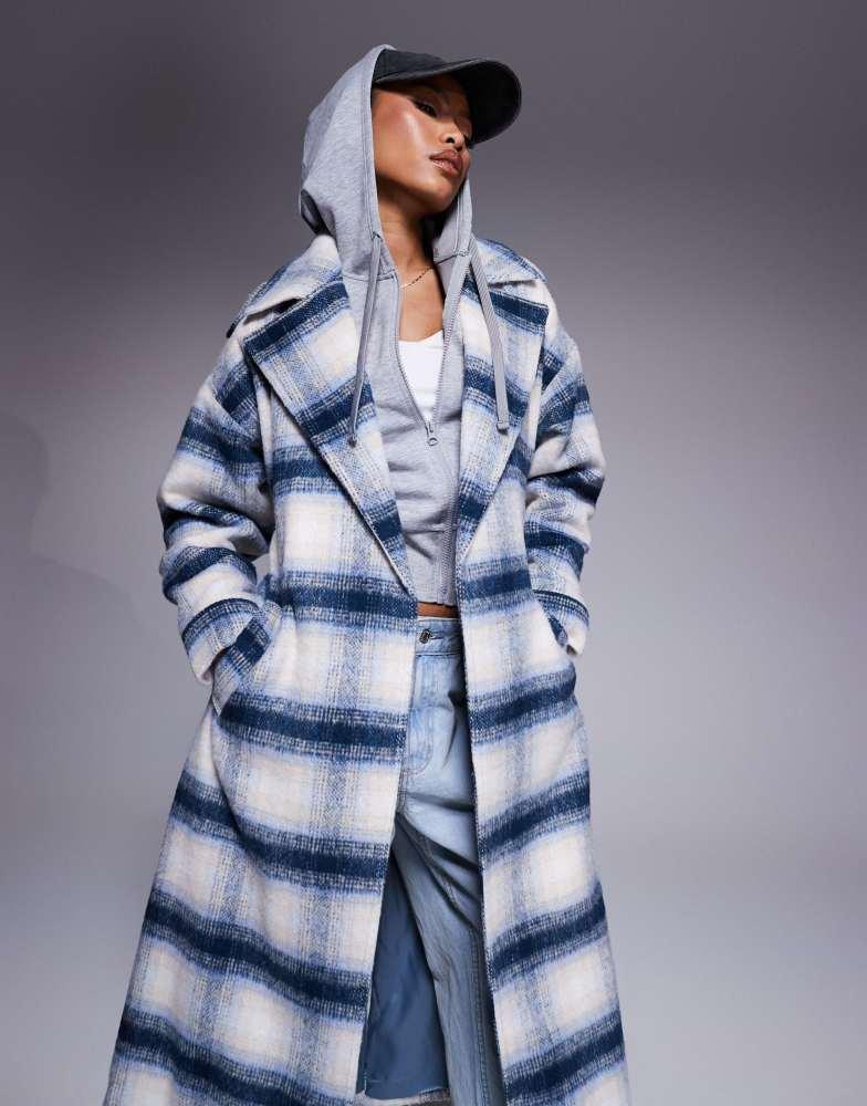 River Island River Island wool look belted coat in blue check