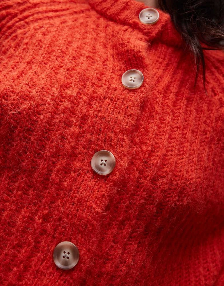 Topshop Topshop knitted chunky crew neck cardigan in red 3