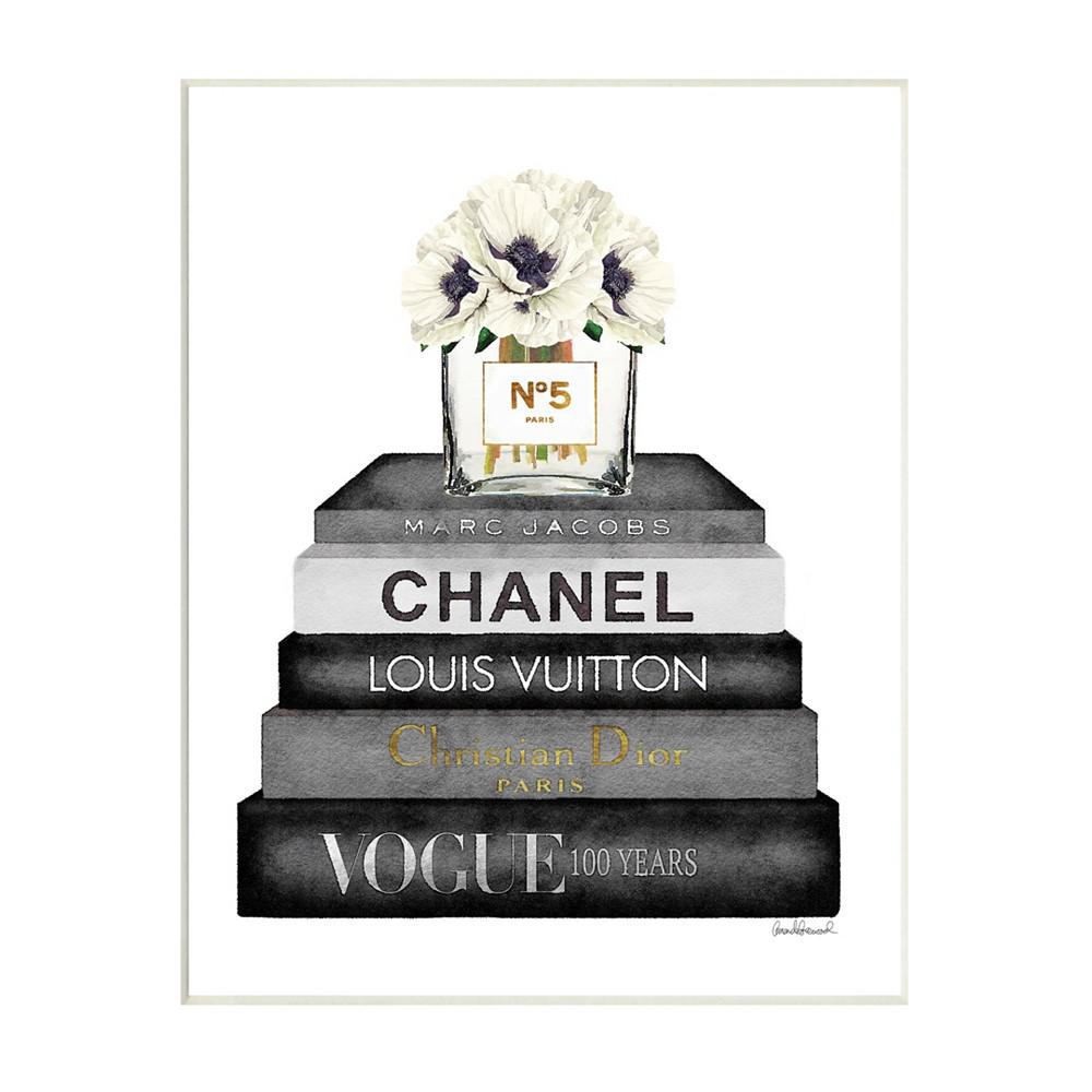 Stupell Industries Fashion Designer Flower Book Stack Black and White Watercolor Wall Plaque Art, 10" x 15"