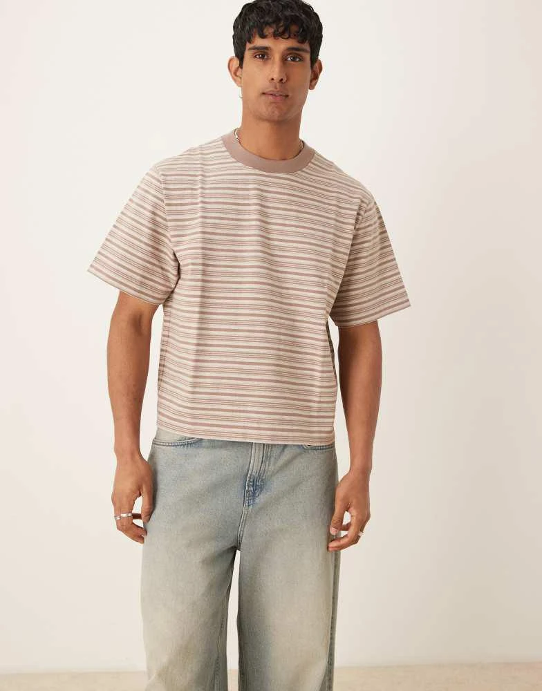 Abercrombie & Fitch Abercrombie & Fitch premium heavy weight cropped t-shirt in brown stripe 1