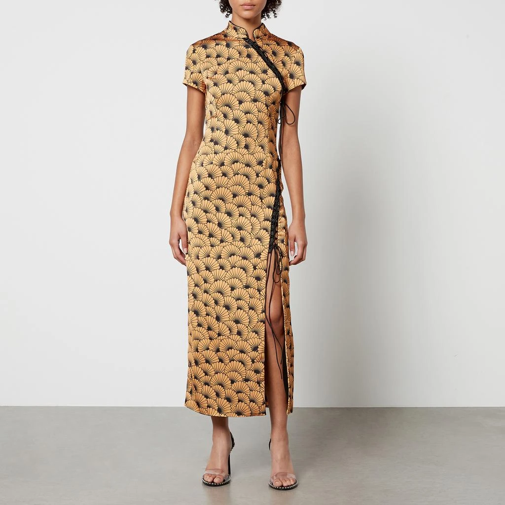 De La Vali Trapeze Printed Satin Midi Dress 1