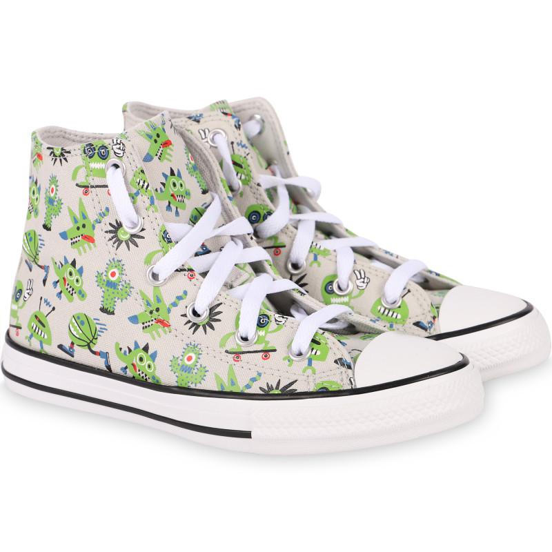 Converse Monsters print high top logo sneakers in white and green