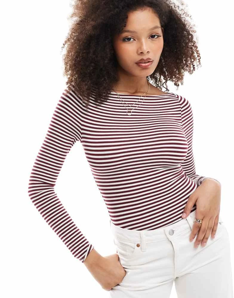 Miss Selfridge Miss Selfridge long sleeve boat neck bodysuit in stripe 1