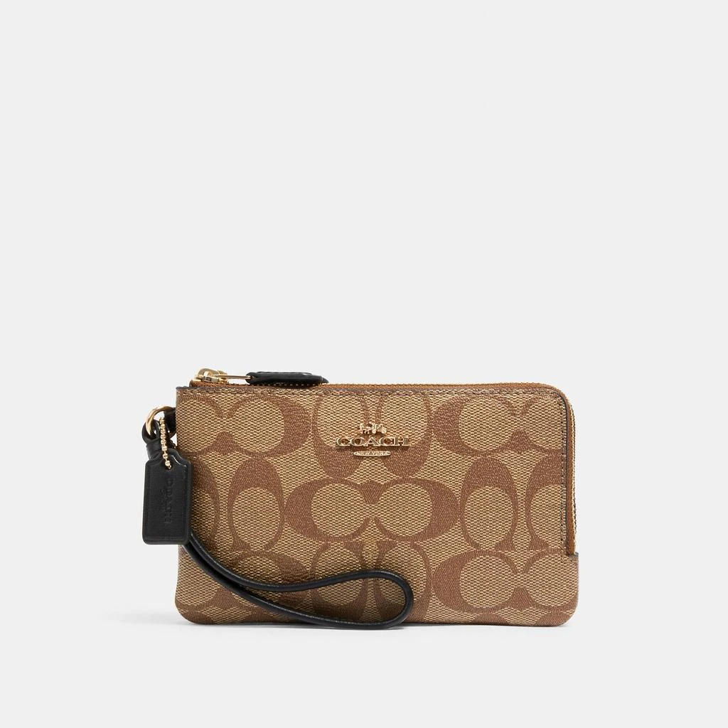 Coach Coach Outlet Double Corner Zip Wristlet In Blocked Signature Canvas 1