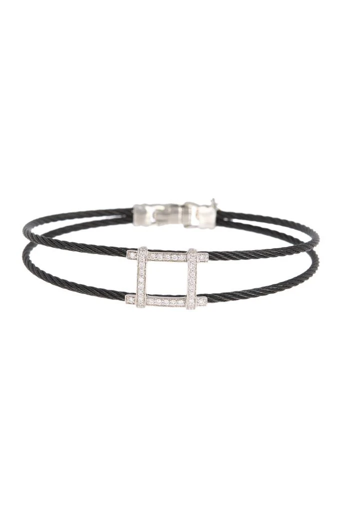 ALOR 18K White Gold Pave Diamond & Stainless Steel Cable Noir Bracelet - 0.24 ctw 1