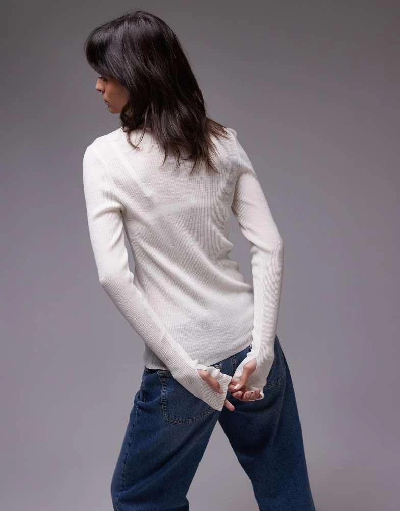 & Other Stories & Other Stories merino wool blend fine knit fitted cardigan with thumbholes and two-way collar in white 3